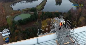Filmaufnahmen in 43 Meter Höhe auf Tiefkühlhaus apetito in Rheine